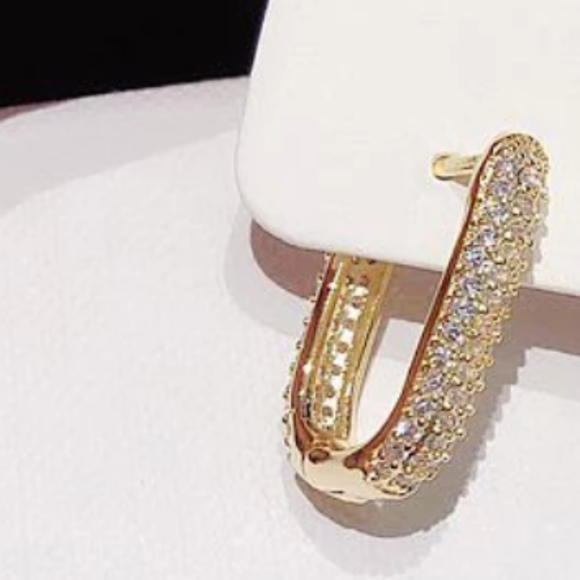 NEW Yellow Gold Pave Diamond Huggie Hoops - Picture 4 of 4